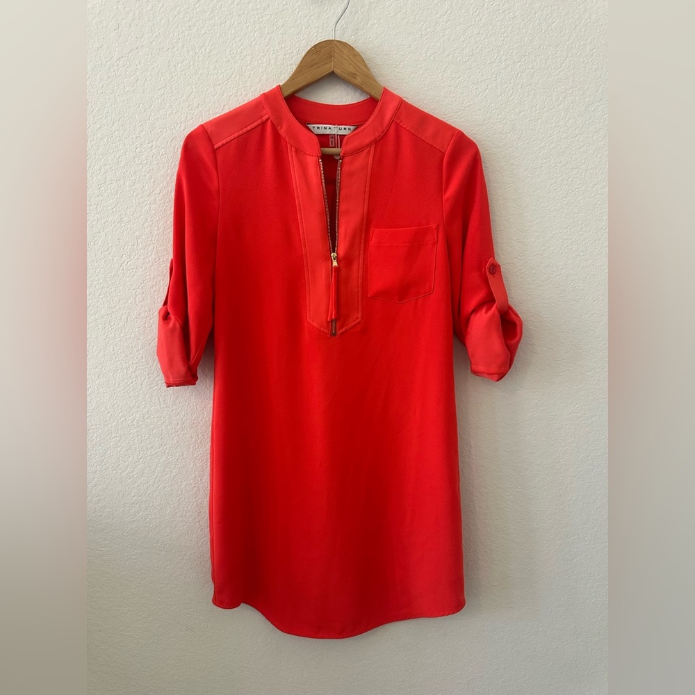 NWOT Trina Turk Women's XS Kaiko Orange crepe Shift dress  3/4 sleeve - Picture 5 of 13